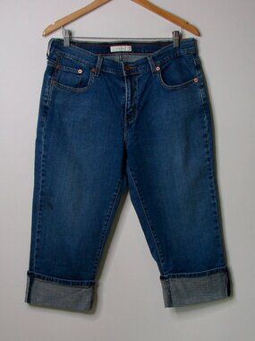 Levi's 515 Cuffed Capri Jeans Cropped Stretch Dark Wash Red Tab Size 14